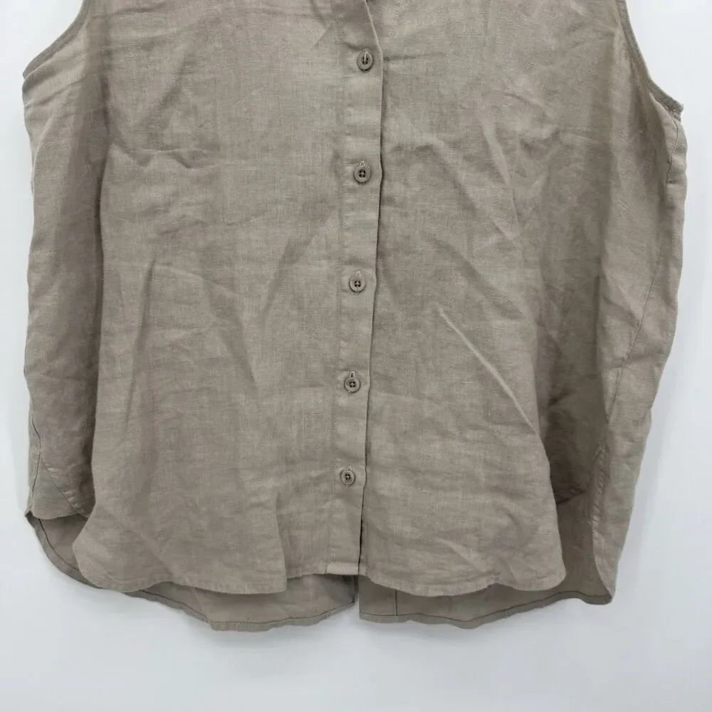 Cloth & Stone Taupe Tan Linen Collared Tank Top Sleeveless Size Large Boho - Picture 3 of 9